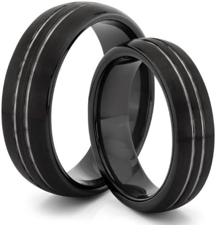 His & Her's 8MM/6MM Tungsten Carbide Black Domed Wedding Band Ring Set (Available Sizes H - Z+2) EMAIL US WITH YOUR SIZES