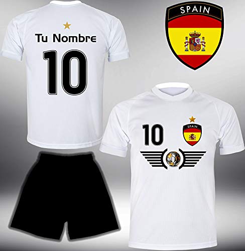 ElevenSports Spanien Trikot Set 2018 mit Hose GRATIS Wunschname + Nummer im EM WM Weiss Typ #ES5th – Geschenke für Kinder Erw. Jungen Baby Fußball T-Shirt Bedrucken Espana