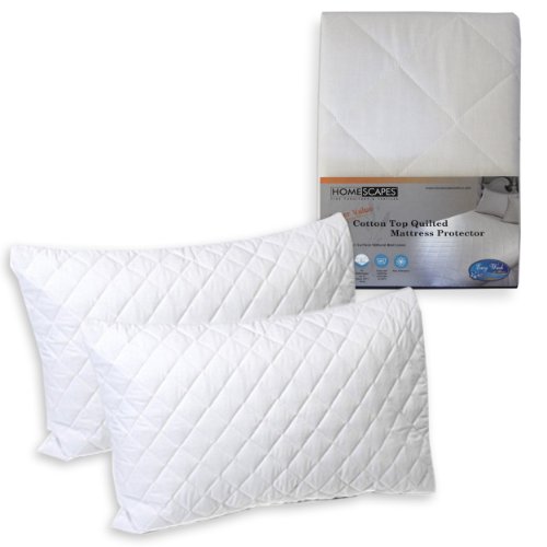 Homescapes - New Improved with 100% Cotton Top Quilted Pillow Protectors - Pair - Mattress Protectors also Available