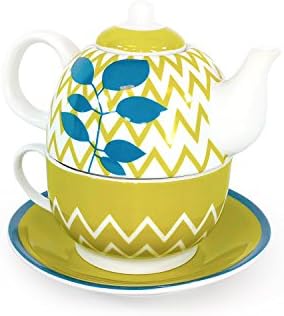 FADS Teapot Cup And Saucer Serving Set (Different Designs Available) (Mustard Yellow)