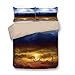 Produktbild LIS HOME Bettbezug-Set, Sky Decor, Sun und Dark Stormy Sky mit Lightning Heaven und Hell Good and Evil, Blau Orange Schwarz, Dekorativ 3 Stück Bettwäsche-Set von 2 Pillow Shams Twin Size