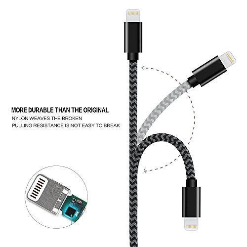 iPhone Kabel, 3M Gestop Blitzkabel USB-Ladekabel Kabellänge iPhone7,7plus, 6S, 6S plus, 6 + 6, SE, 5S5C5, iPad, iPod (Weiß + schwarz) - 5
