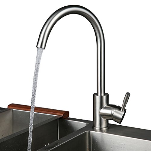 Kinse® Elegant Gebürstet Silber Küchearmatur Mischbatterie Spültischarmatur aus Edelstahl SUS304 mit ABS Bubbler Kann Wasser 30% Sparen für Küche Waschbecken - 9