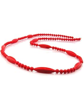 Kette, Rillenolive und Perle rot, 80cm 80cm