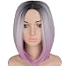 Emmet Short Bob Wig 12" Shoulder Length Soft Silk Synthetic Kanekalon Dark Roots Ombre Color Women’s Wigs 188g/Piece with Free Wig Cap & Free Wig Stand Holder (Black & Silver Gray & Light Purple)
