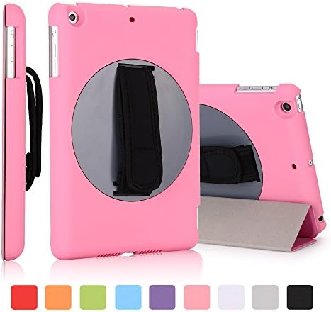 iPad mini 3 Case, iPad mini 2 Case, iPad mini 1 Case, Dowswin 360 Desgree Handheld Rotating Case -Lifetime Guarantee Series- Non-transparent Back Cover With Adjustable Hand Strap For Apple iPad mini 1/2/3 (Pink)