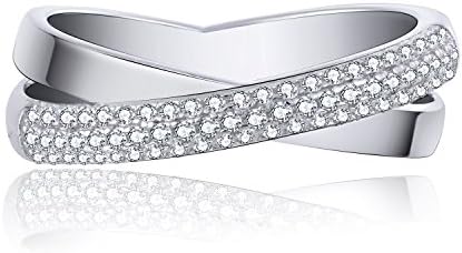 YH Women Ring,YH Women Ring,925 Sterling Silver Cubic Zirconia Crisscross Ring,Engagement Ring,Eternity Ring,Jewellery for Women (V)