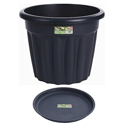 Preisvergleich Produktbild Wham 12016 + 12246 Pflanzkübel 50 cm rund mit Untersetzer GRAPHIT