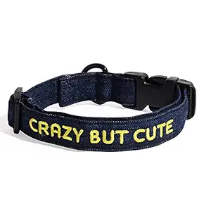 Lana Paws Denim Crazy But Cute Embroidered Adjustable Dog Collar Belt (L)_Pack of 1