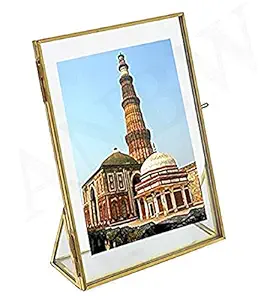 AN Brass World ANBW Handicraft Metal and Glass Table-Top Flower Plant Display Photo Frame with 2 Sides Glass (Gold, 5x7 inch)