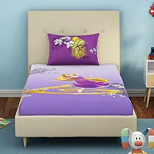 SPACES Disney 100% Cotton Single Bedsheet with Pillow Covers Stain Release Breathable Fabric Skin Safe Printed(152CMX224CM/43CMX68CM) - Purple