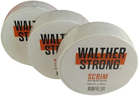 Walther Strong Scrim Tape - 50mm Fibreglass Mesh Drywall, Dry Lining and Plasterboard Joint Crack Repair Tape (3 x 90m Rolls)