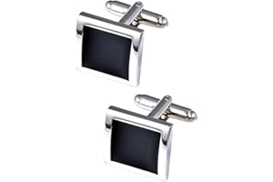 COOLMETALJACKET Bouton de Manchette Carré Noir | Boutons de Manchette Homme | Cadeau Mariage | Bijou Hommes Anniversaire Bijoux Acier Inoxydable | Chemise Nacre Design Argenté