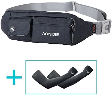 Waist Bag, NTMY Water Resistant Running Fanny Pack with 4 Pockets and Adjustable Waistband For Outdoor Travel Cycling Hiking +1 Pair Cool Arm sleeve