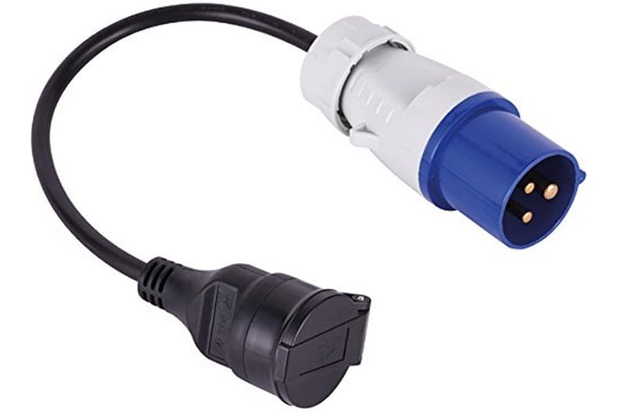 Electraline 900039 Adaptador Industrial con 1 Toma Schuko + Enchufe CEE (por Caravana, Obra de construcción, Barco, Autocarav