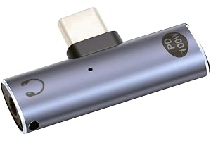 NFHK 2-i-1 USB-C-adapter till ljud och laddare, 3,5 mm USB C hörlursuttag och stöd för 100 W PD snabbladdning, laddning och m