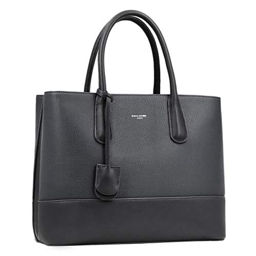 David Jones - Borsa a Mano Donna Grande Capacità - Tote Bag Lavoro Shopper Stile Vera Pelle - Borsetta Spalla Tracolla Molte Tasche - Ufficio Business Scuola Capiente Shopping Bag - Grigio Scuro