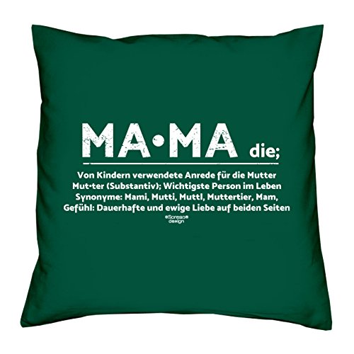 Kissen inkl. Füllung und Urkunde : Mama :: Persönliches und bleibendes Geschenk zum Muttertag : Geschenkidee Muttertagsgeschenk 40x40 Farbe: dunkelgrün