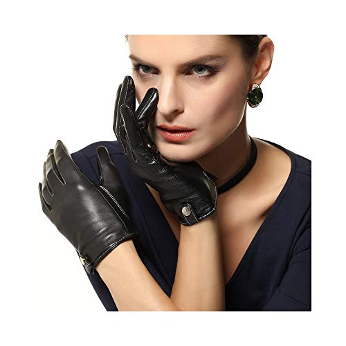 examen Gants en cuir pour femmes, à la mode hiver Gants, Gants BBQ, gants de travail, (Color : Black, Size : XL)