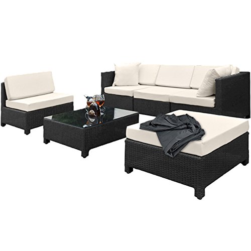 Preisvergleich Produktbild TecTake Satz Poly Rattan Aluminium Gartenmöbel, Schwarz.