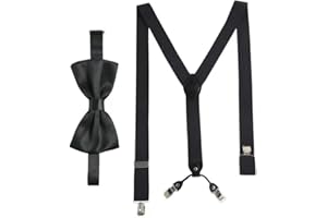 Massi Morino Hosenträger mit Fliege Set für Herren und Damen I Y-Form Träger elastisch mit extra starken Clips - 3,5cm breit - längenverstellbar I Vorgebundener Schlips für Anzug