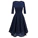 Produktbild Cocktailkleid,DOLDOA Frauen Spitze Rundhals Kurzarm Knielang Kleid Hochzeit Abend Kleid (EU:48, Marine,1/2 Arm Abendkleider)