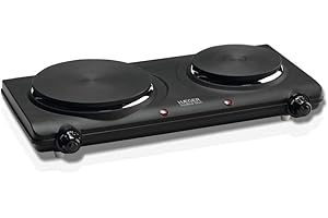 HAEGER Double Disc - Piastra elettrica con 2250 W di Potenza, 165 mm e 130 mm di Diametro, Sistema di Sicurezza con Fusibile Termico, Temperatura di Riscaldamento Regolabile a 5 Livelli