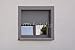 Produktbild Alu-Dibond-Bild 120 x 80 cm: "Dunkles Kunststofffenster mit Rollladen in grauer Fassade", Bild auf Alu-Dibond