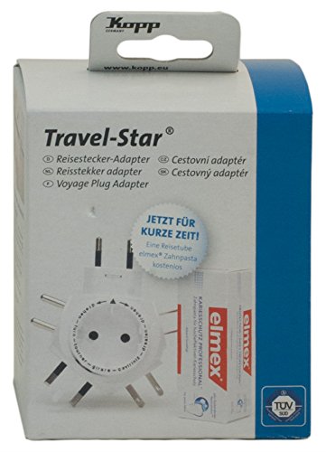 Preisvergleich Produktbild Kopp Travel Star Reisestecker-Adapter + Elmex Reisetube gratis