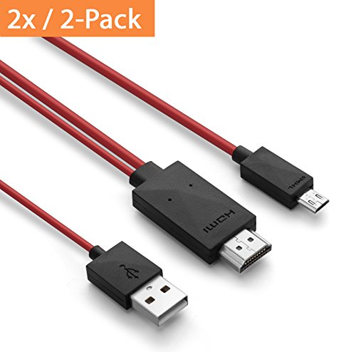 [2er-Pack] PhoneStar 2 Meter MHL Full HD Adapter Kabel inkl. Audio- und Bildübertragung - / 1080p / Micro USB und USB zu HDMI - für Samsung S2, S4 Zoom, Galaxy Nexus 2, Note 3, Note 8.0, uvm.