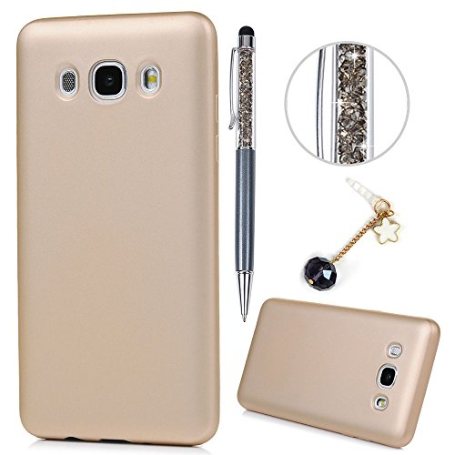 Lanveni J5 2016 Hülle, Handyhülle Etui Protective Case Cover TPU Silikon Schutzhülle Bumper Handytasche TPU-Bumper Weiche Silikon Case mit Glänzender Oberfläche Cover Design für Samsung Galaxy J5 2016 (Luxus-golden) + 1 x Stylus Stift + 1 x Staubdichte Stecker