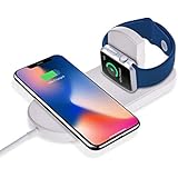 Wireless Charger, Sararoom Fast 2 in 1 Wireless Charger 10W Qi-Certified Wireless Charging Pad for iPhone 8/ 8 Plus, iPhone X, Samsung Galaxy S9/ S9+and More Qi-enabled Devices, Fast Charging Dock for Galaxy S8/S8+/S7(White)
