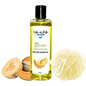 Rub a Dub Women Men Body Wash, Musk Melon Soft Shower Gel 250ml With Loofah, 100% Natural Essential Oil Shower Gel Body Wash For Soft Skin (250ml)