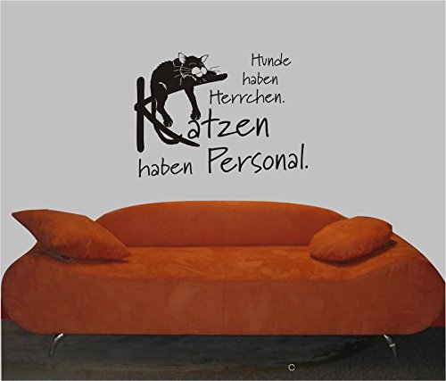 Wandtattoo, Hunde haben Herrchen. Katzen haben Personal, Spruch mit Motiv, Größe ca. 450 mm x 320 mm, verschiedene Farben (M070 Schwarz)