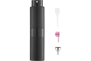 Street27 8ml Empty Perfume Bottle - Refillable Atomizer Spray, Portable Mini Pocket Travel Glass & Aluminum Dispenser With 3 Types of Refill Pump - Matte Black