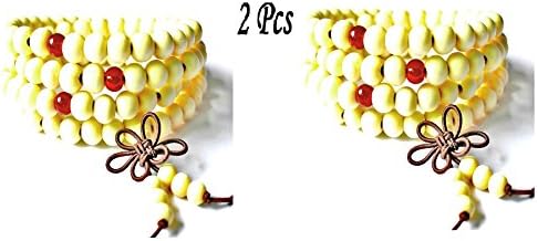 Pack of 2 , 8mm 108 White Wood Beads Tibetan Buddhist Prayer Meditation Mala (White)