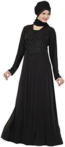 Triveni Women's Fanciful Black Colored Stone Worked Lycra Brasso Readymade Burka by