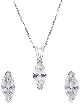 Silverly Frauen 925 Sterling Silber Marquise Zirkonia Eye Ohrstecker Halskette Set, 46 cm