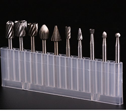 SPTA 10tlg HSS-Fräser Stich-Spitzen & 10tlg HSS Fräser-Set Fur Proxxon Dremel Kabelgebundenes Multifunktionswerkzeug Schleifen, Schleifen, Polieren–3mm Schaft - 9