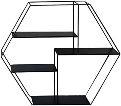 Wall Shelf Metal Iron Storage Rack,Retro Nostalgia Home Living Room Wall hanging rack, creative Hexagon Multifunction Bar restaurant Floating wall Frame Industrial style (Color : Black)