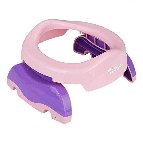 Zicac Baby Toddler Boys Girls Children Friendly 2 in 1 Portable Folding Go Potty Travel Potty Sit Right Toilet Trainer Seat fit Most Adult Toilets (Pink)