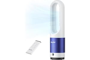 IcyAir Tower Fan with Remote Control, Fan Rotorless 35 dB, 90° Oscillation, 8 Speeds, 9H Timer, Child Safe, LED Display, Bedroom Fan, Quiet, Easy to Clean