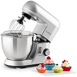 Klarstein Bella Pico Mini - Robot de cuisine , Machine à pétrir , 550-800W , 6 vitesses , 4 L , Bras multifonction , Bol inox , 3 accessoires , Argent