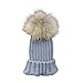 DDLBiz Infant Baby Kids Chidren Girls Boys Fashion Cute Lovely Warm Winter Winter Raccoon Fur Hats Knitted Wool Gunuine Fur Pompom Beanies Hat (Gray)