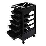 Queiting Salon Hairdressing Hairdresser Beauty Storage Barber Trolley On Wheels 5 Drawer For Salon Beauty Massage Spa Black