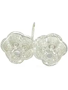 eKolhapuri Metal Haldi-Kunku Karand/Kankavati/Kumkum Pooja Thali Set with Holder (Silver)