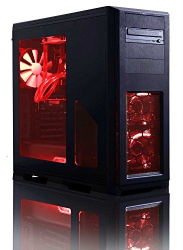 VIBOX Precision 6.218 Gaming PC – 4,2GHz AMD FX Quad-Core Prozessor, GT 710 GPU, preiswerte, Wassergekühlter Desktop Gamer Computer mit Spielgutschein, Rot Innenbeleuchtung, lebenslange Garantie* (4,2GHz übertakteter Superschneller AMD FX 4300 Quad-Core Prozessor CPU, Nvidia GeForce GT 710 1GB Grafikkarte GPU, 8GB DDR3 1600MHz RAM, 1TB HDD Festplatte, Raijintek Triton Wasserkühler, 400W 85+ Netzteil, Phanteks Gehäuse, AM3+ Mainboard, Ohne Windows Betriebssystem) - 3