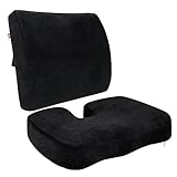 Lovehome Coccyx Orthopedic Comfort Foam Seat Cushion and Back Cushion Set for Lower Back Lumbar Sciatica Back Pain, Tailbone Pain and Pelvic pain Relief for Driving, Office and Wheelchair (black)