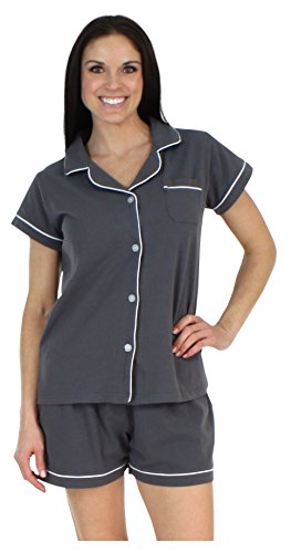 Women's wear Stretchy Jersey Short Sleeve Button Up Shirt and Shorts Pyjama Set