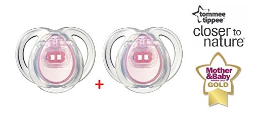 TOMMEE TIPPEE "ANY TIME" Nr.43335464- 2x Soothers Pacifiers Dummies Orthodontic Silicone/PINK+TRANSPARENT(0-6m)